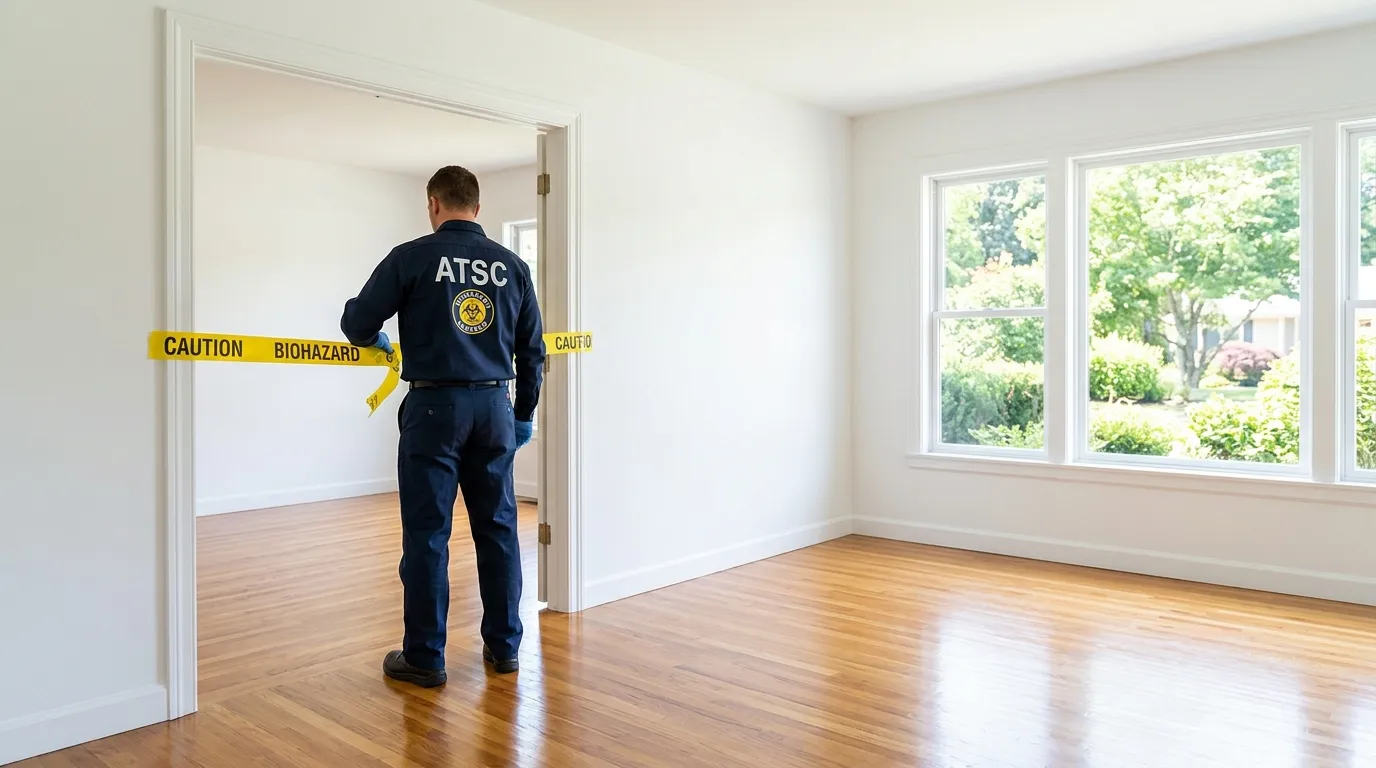 Certified biohazard cleanup crew performing Decomposition Cleanup in Woodland Park